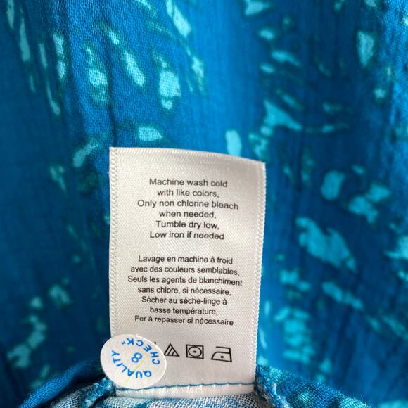 NEW Coldwater Creek Gauze Caftan Size XL Teal Batik Brushstroke Lagenlook Cotton - Picture 13 of 15